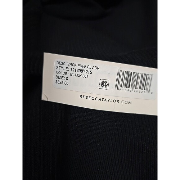 REBECCA TAYLOR Ribbed Knit V-Neck Puff Sleeves Midi Dress Stretch Black Size S - Picture 7 of 13